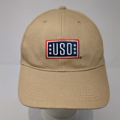 USO Support Our Heroes Slideback Hat Tan One Size Adjustable Embroidered