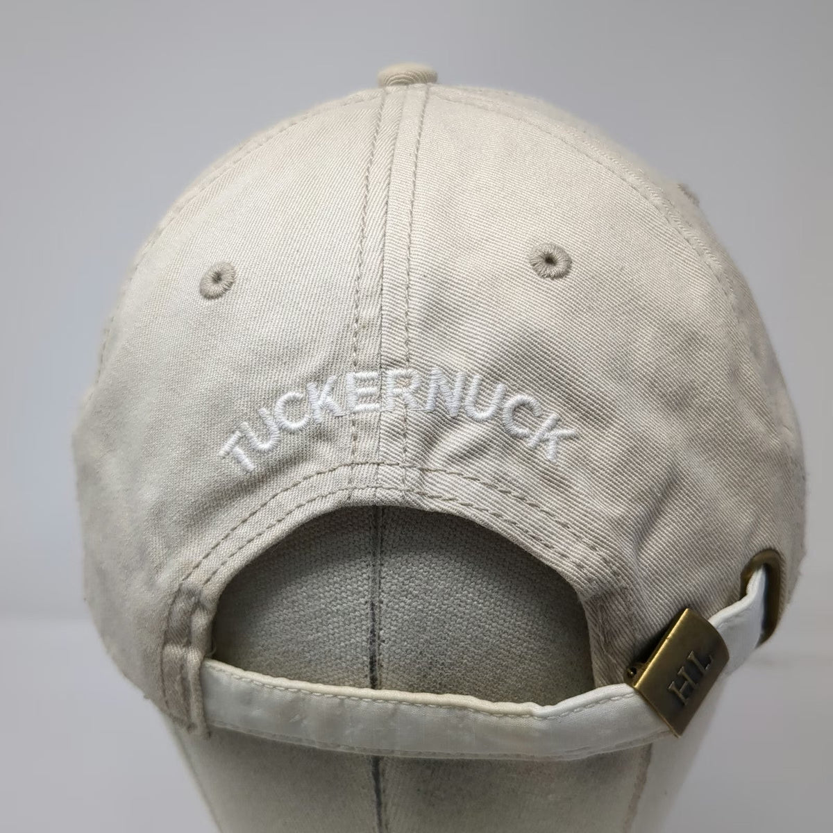 Harding Lane Tuckernuck Baseball Cap Beige One Size Cotton Slideback Hat Logo