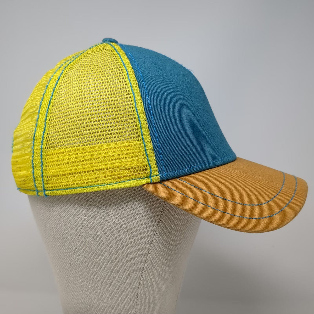 Pistil Trucker Hat Blue Yellow Orange One Size Mesh Snapback Logo Stitching