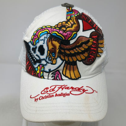Ed Hardy Trucker Hat White One Size Christian Audigier Skull Eagle Mesh Back
