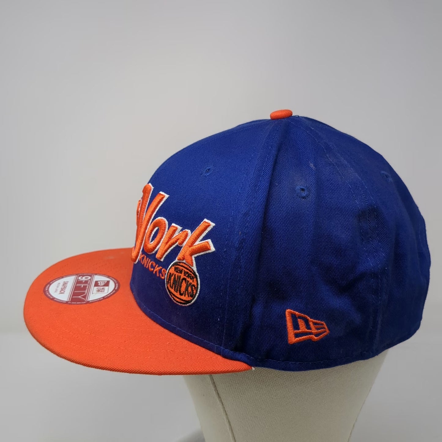 New Era NBA New York Knicks Snapback Hat Blue Orange L Hardwood Classics Patch