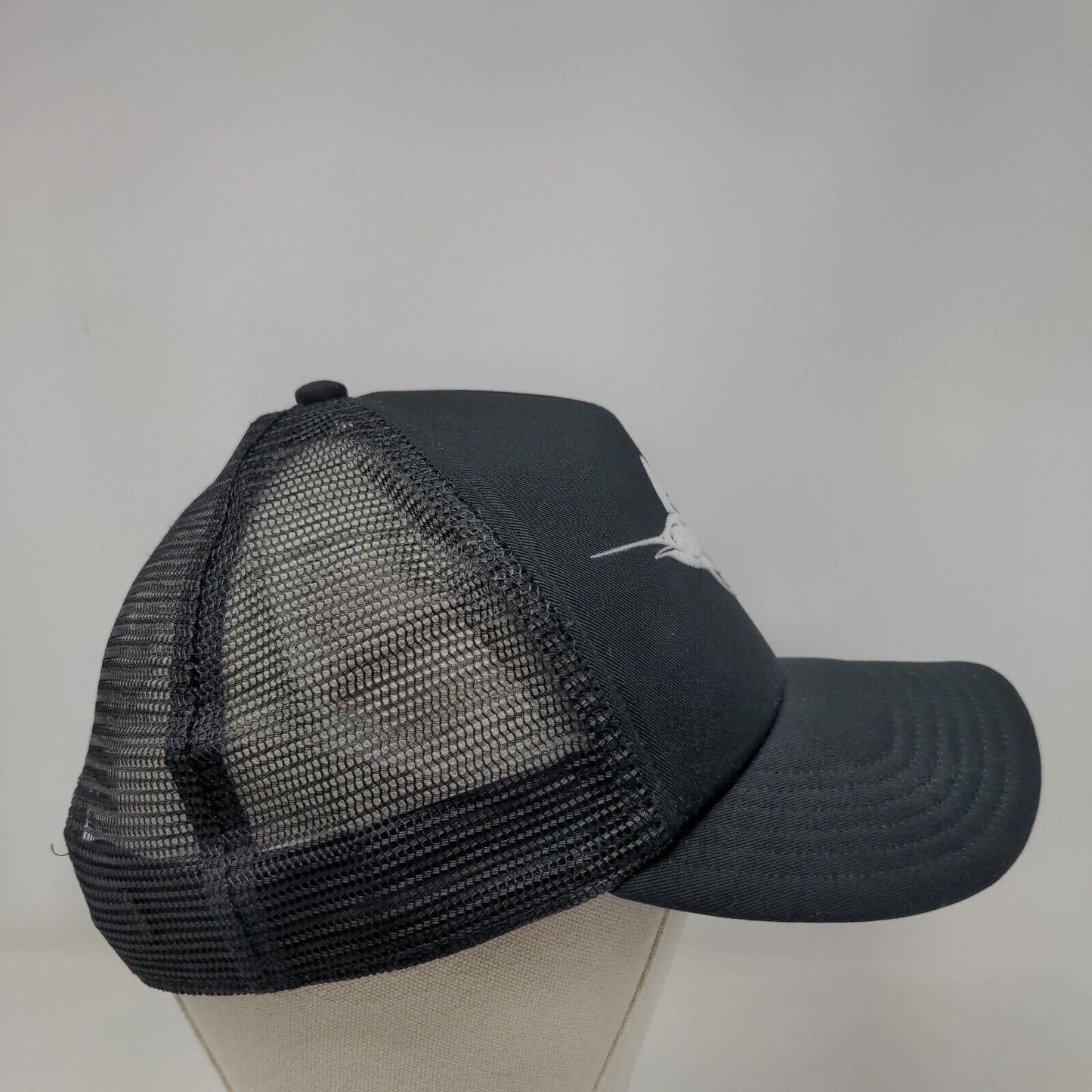 Simms Fishing Snapback Mesh Back Trucker Hat Black OSFM Swordfish Logo