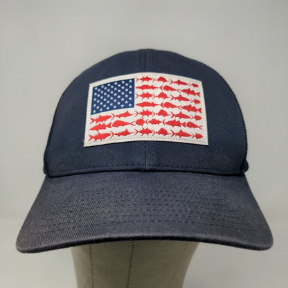 Columbia PFG Men's Fitted Hat Blue Size S/M Embroidered Fish Flag Patriotic