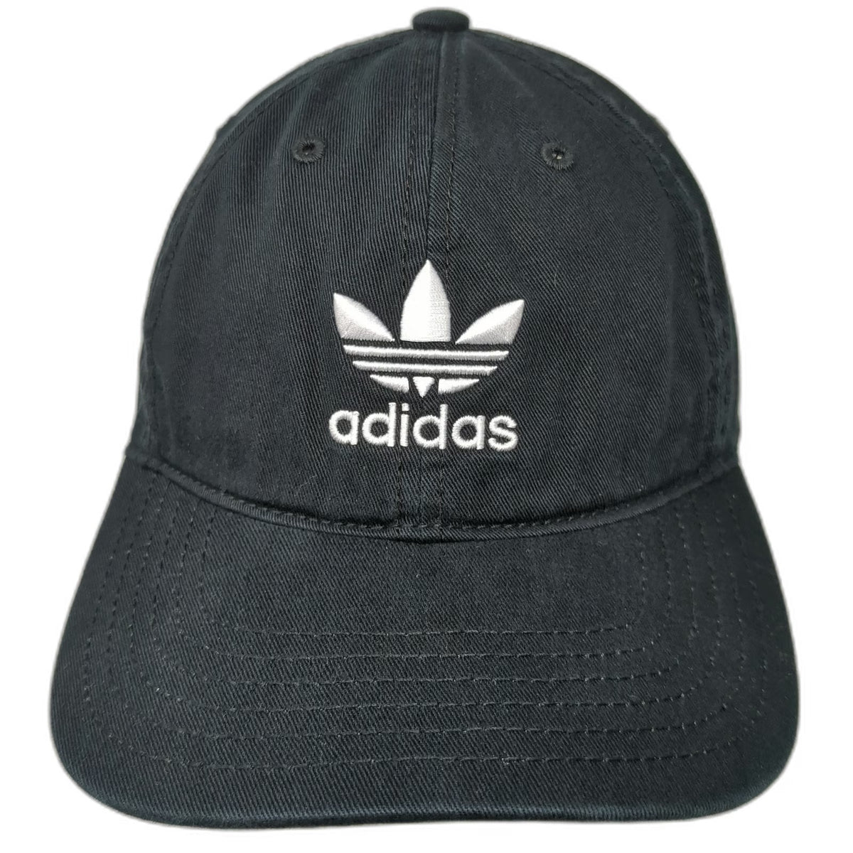 adidas Baseball Cap Black One Size Hat Trefoil Logo Strapback Grey Under-Visor
