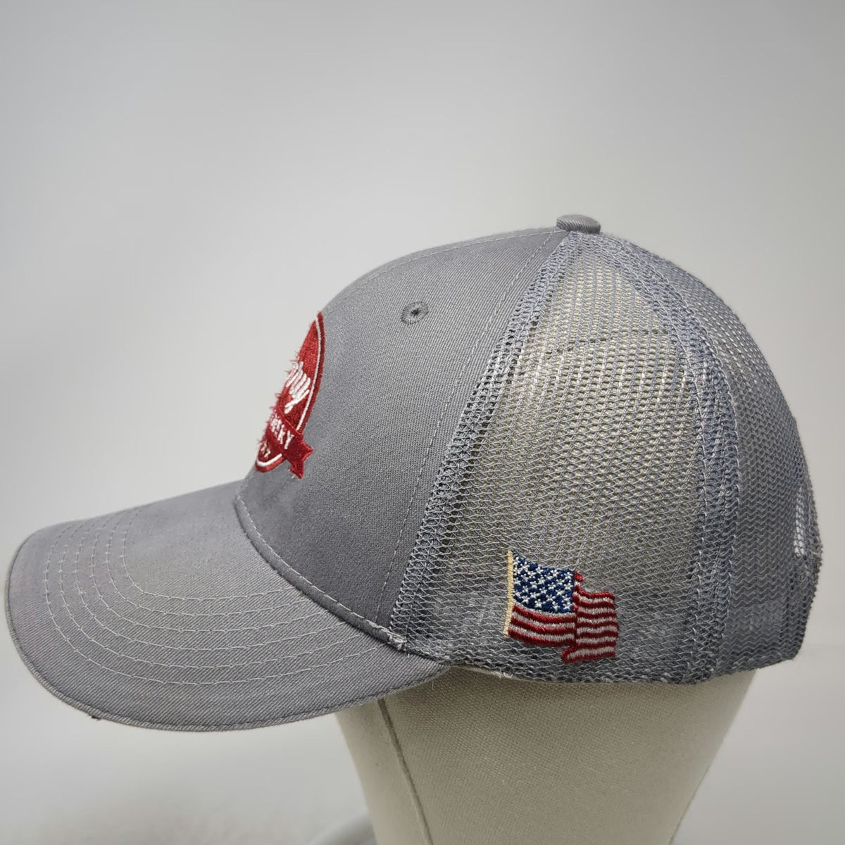Crown Baseball Cap Gray Red White OSFM Mesh Back USA Flag Berry Machinery hat