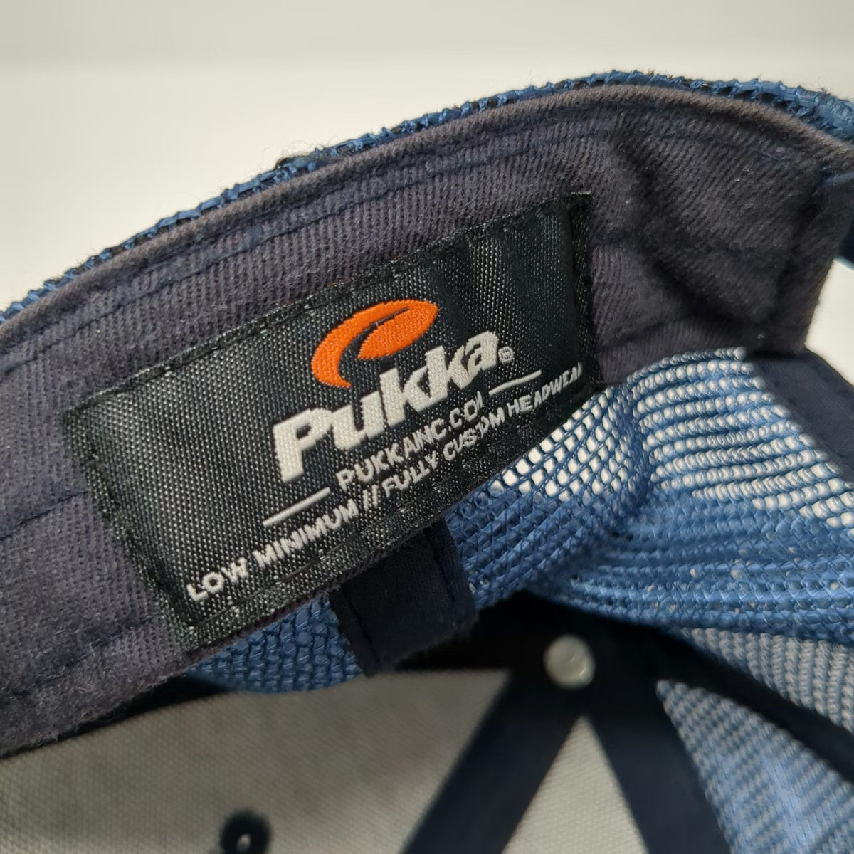 Pukka Trucker Hat Blue One Size Leather Patch Distressed Mesh Snapback Blank