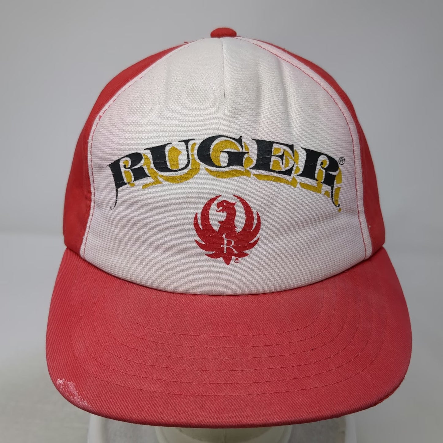 Ruger 5 Panel Red White One Size Hat Snapback Firearm Logo Eagle Graphic Vintage