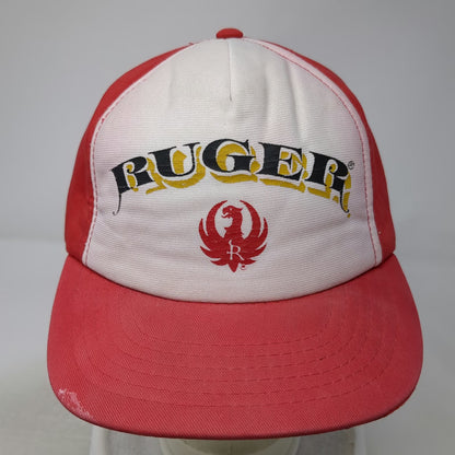 Ruger 5 Panel Red White One Size Hat Snapback Firearm Logo Eagle Graphic Vintage
