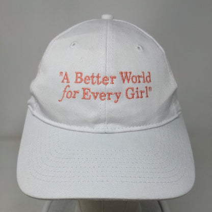 A Better World For Every Girl Strapback Hat White OS Adjustable Embroidered