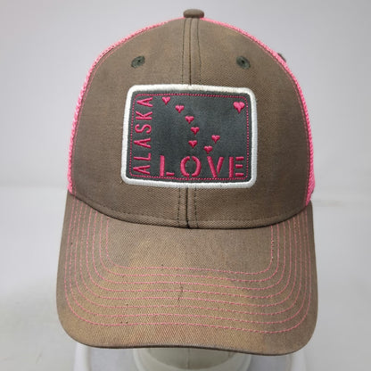 Ouray Sportswear Alaska Love Trucker Hat Brown Pink One Size Heart Patch