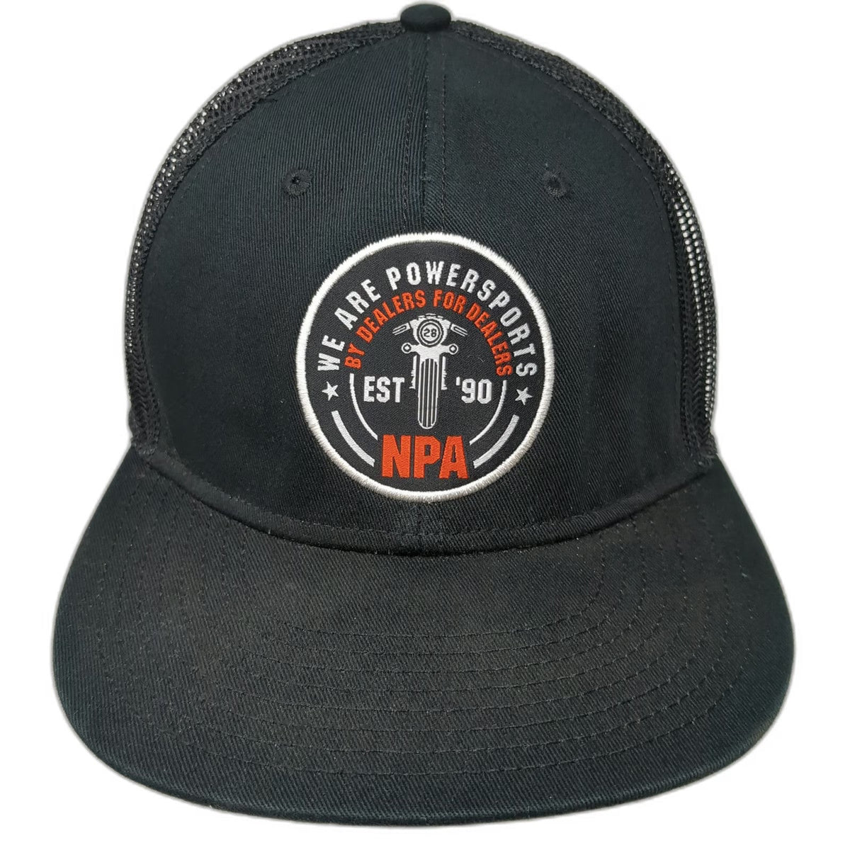 NPA Powersports Auction Black Trucker Hat OSFM Snapback Mesh Motorcycle Patch