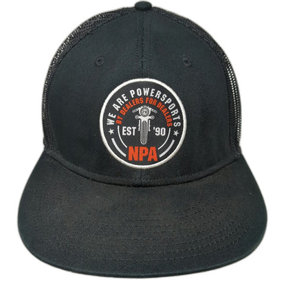 NPA Powersports Auction Black Trucker Hat OSFM Snapback Mesh Motorcycle Patch