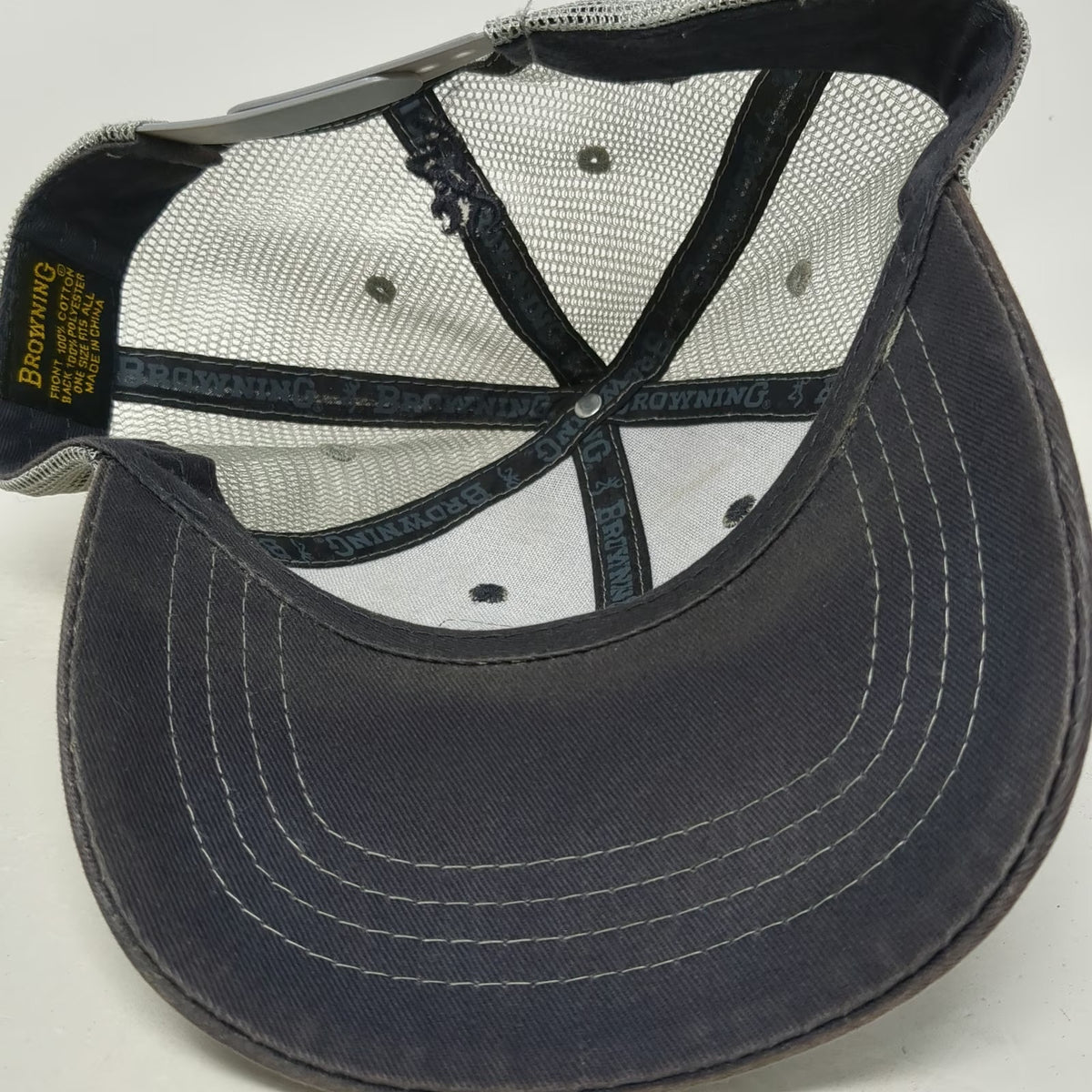 Browning Trucker Hat Gray One Size Mesh Back American Flag Buckmark Logo Patch
