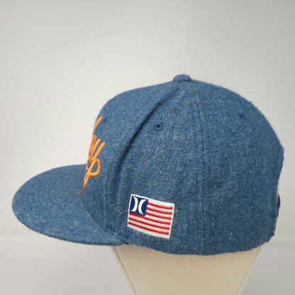 Hurley Snapback Blue One Size Wool Blend Script Logo Flat Brim Side Flag Hat