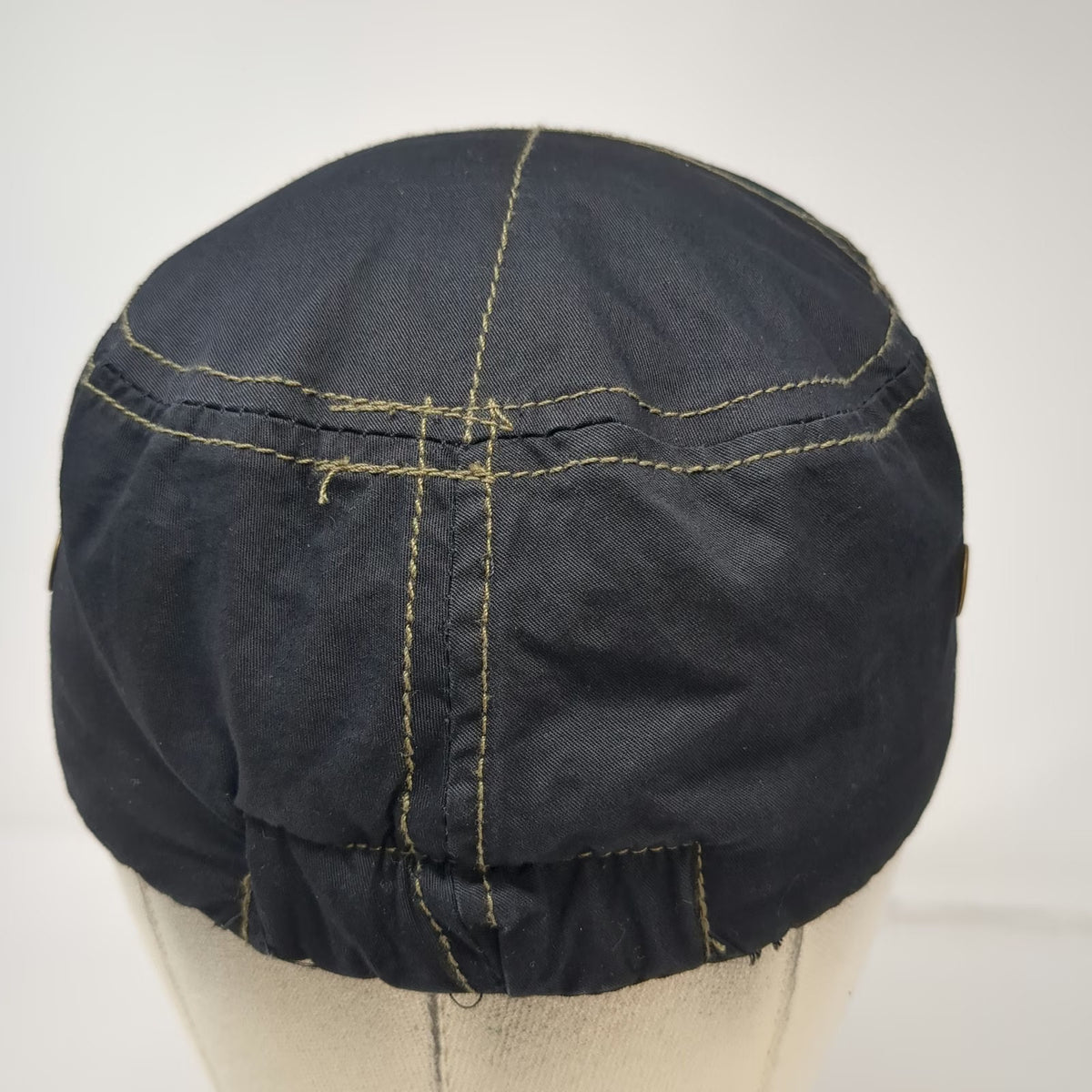 Elastafit Army Cap Black One Size Gold Contrast Stitching Hat Metal Eyelets