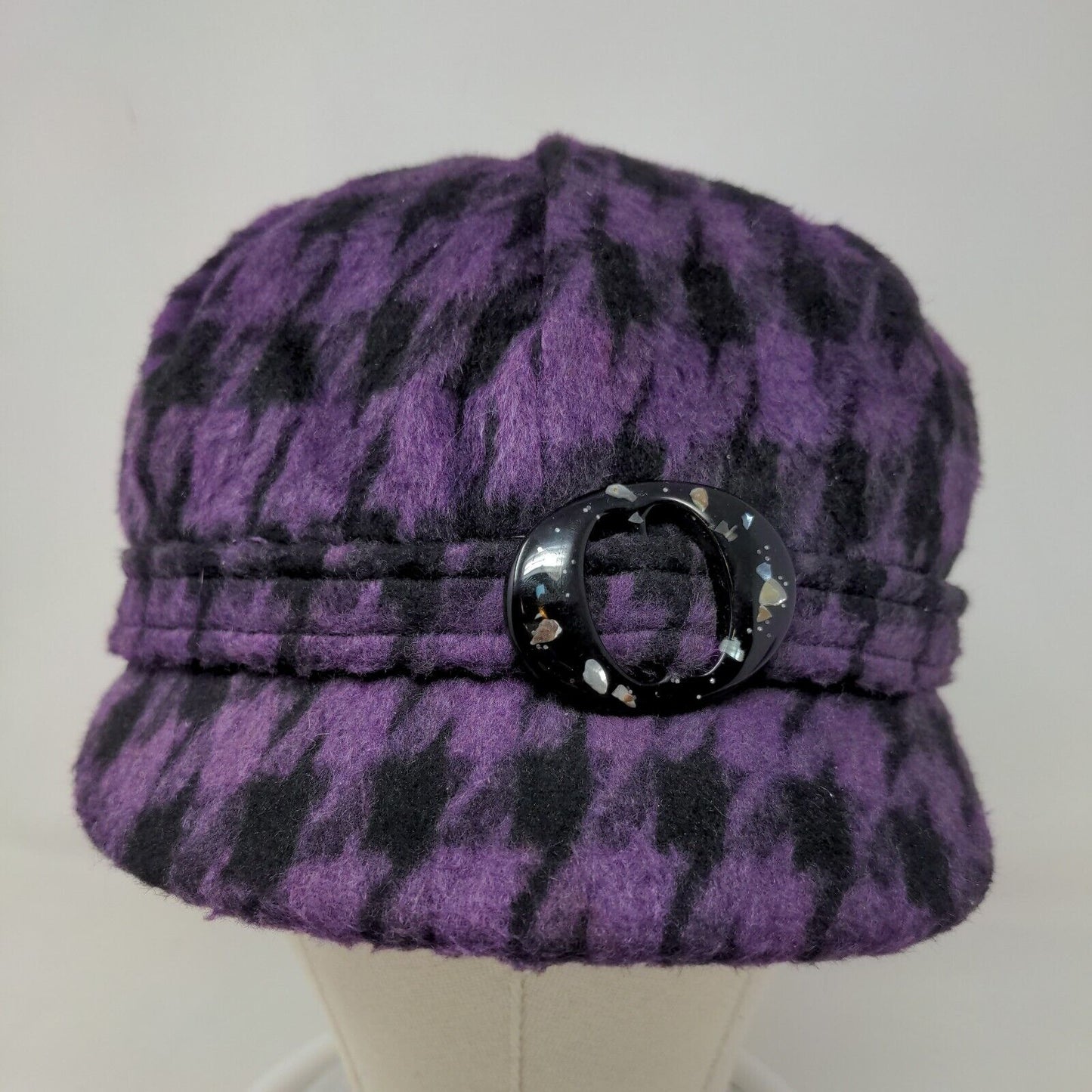 Unbranded Women's Knit Cadet Cap Purple Houndstooth Logo O Accent