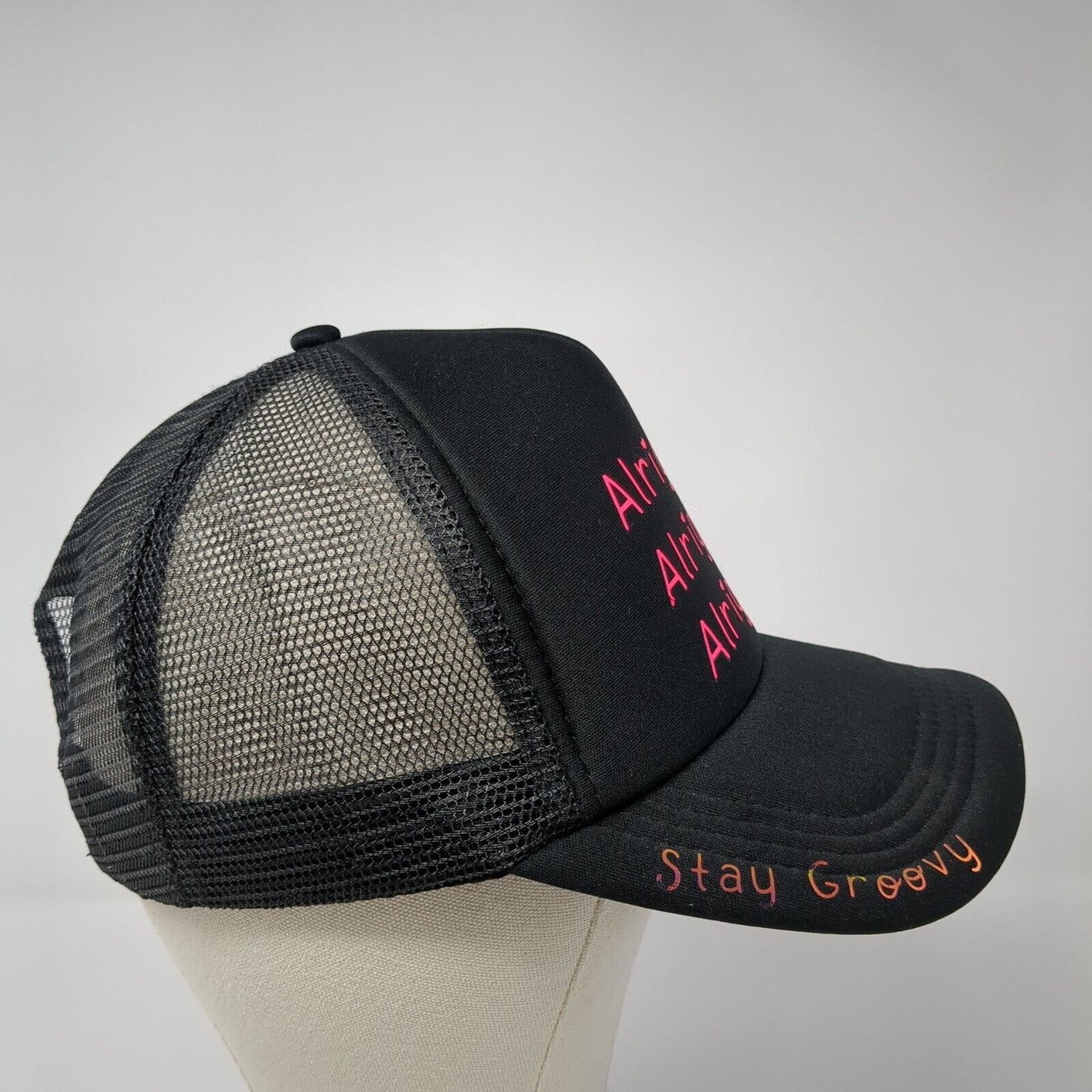 Alright Stay Groovy Snapback Trucker Hat Black One Size Adjustable Mesh Back