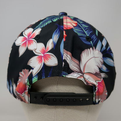 Truly 5 Panel Black Floral Tropical Print One Size Snapback Flat Brim Hat