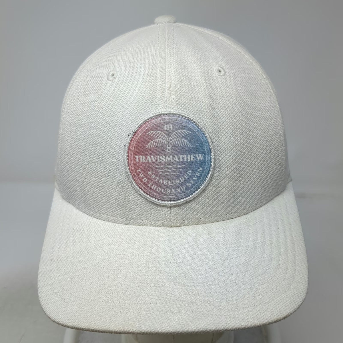 TravisMathew Baseball Cap White One Size Palm Tree Patch Golf Flexfit Sport Hat