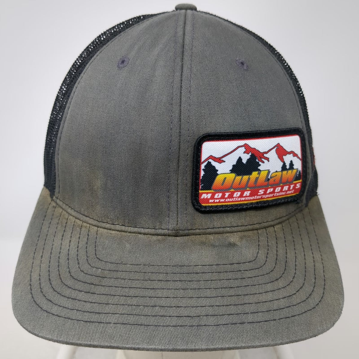 Richardson Trucker Hat Gray One Size Outlaw Motor Sports Mesh Snapback Patch