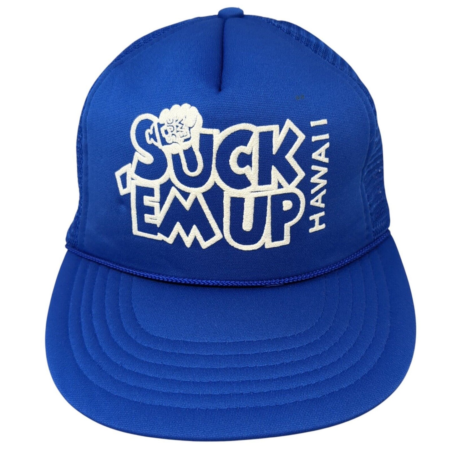 Suck 'Em Up Hawaii Snapback Rope Trucker Hat Blue One Size Mesh Back