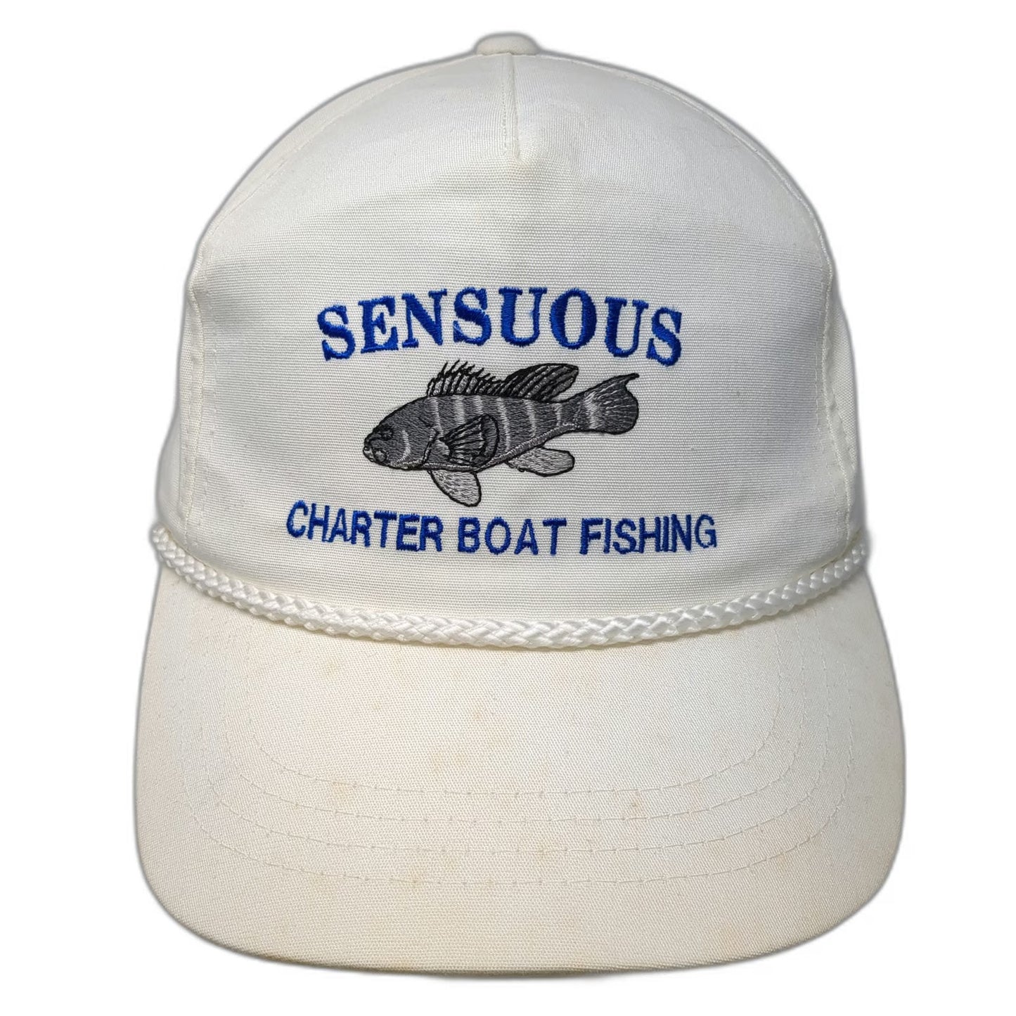 Yupoong 5 Panel White One Size Snapback Rope Hat Sensuous Charter Boat Fishing