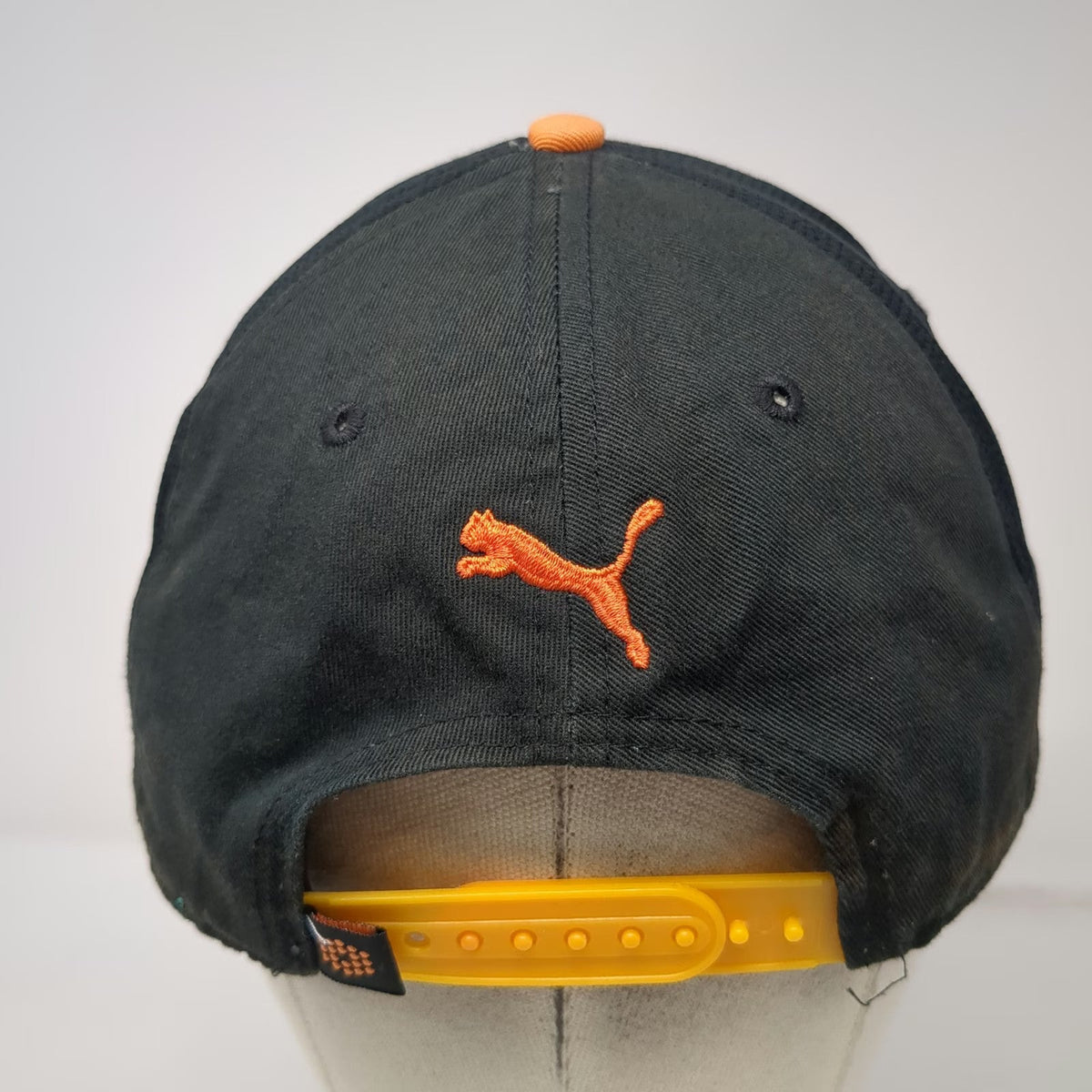Puma Trucker Hat Black Orange One Size Snapback Flat Brim Mesh Performance
