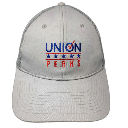 Gray Trucker Hat One Size Union Perks Embroidered Stars Mesh Back Snapback Logo