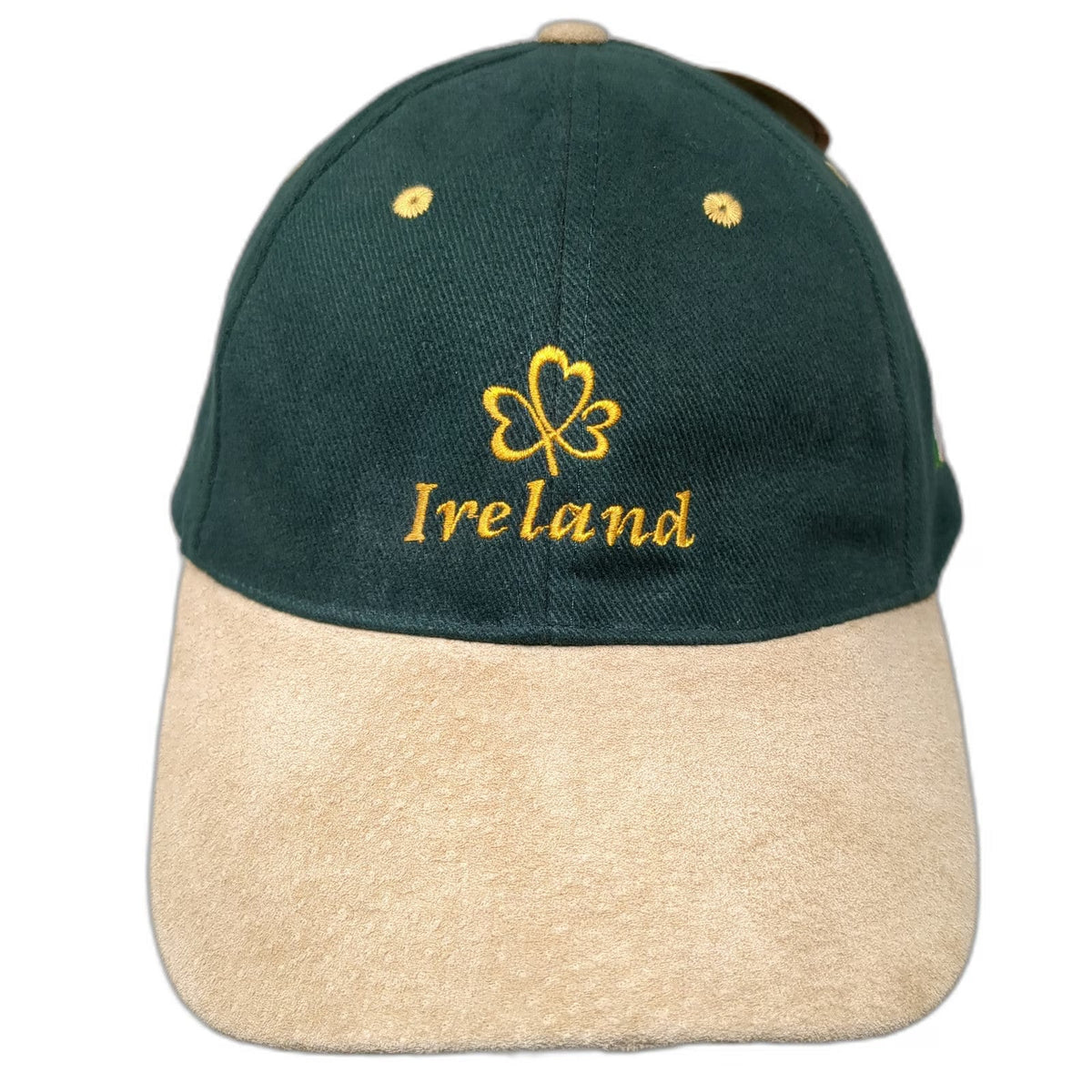 Allcraft Baseball Cap Green Beige Gold One Size Ireland Shamrock Suede Brim hat