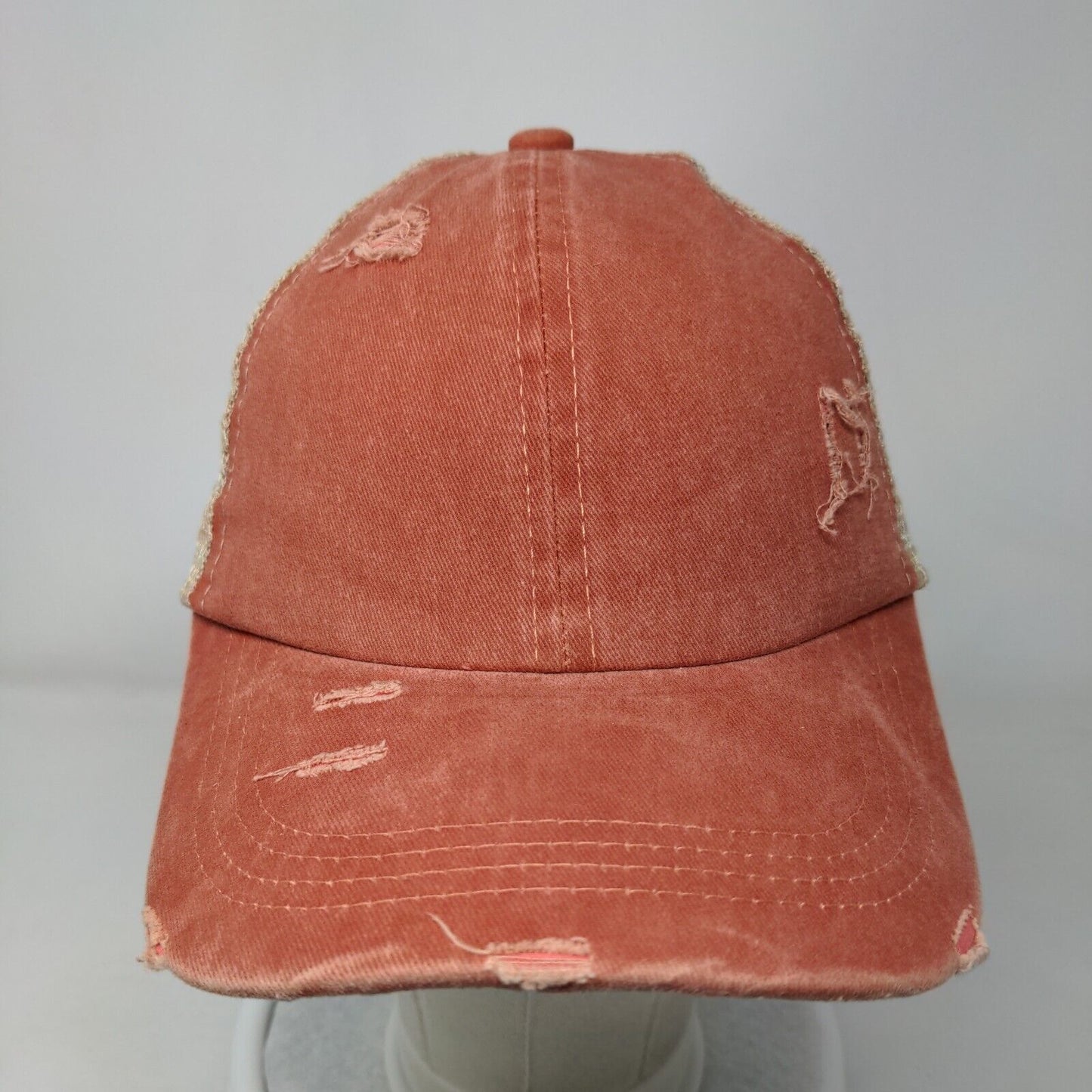 Unbranded Criss Cross Ponytail Trucker Hat Brownish-Orange One Size
