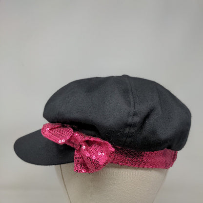 Beret With Bill and Bow Sparkly Bling Black Pink Unbranded 100% Polyester