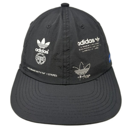 Adidas Black One Size Baseball Cap Nylon Hat Multiple Trefoil Logos 3 Stripes