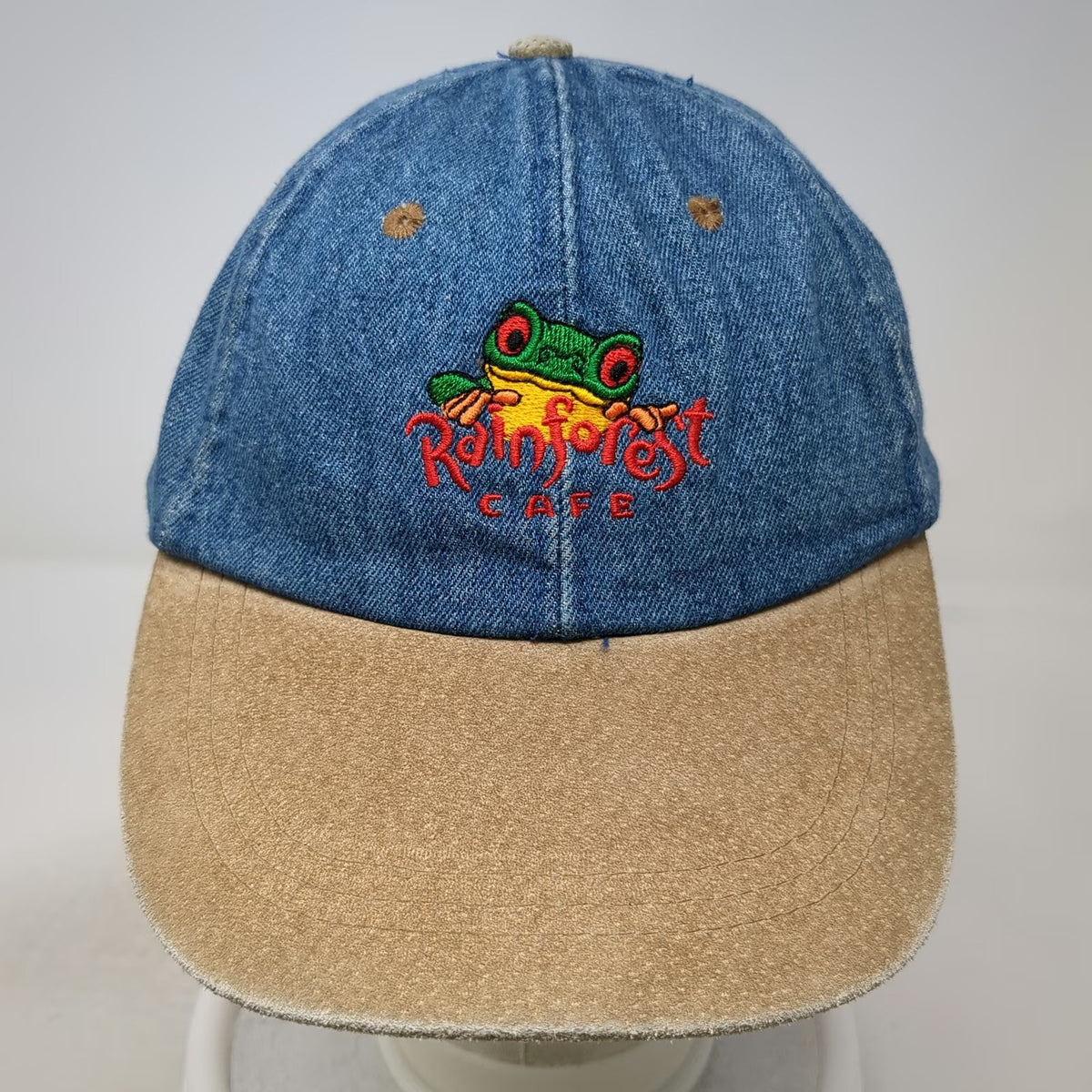 Blue Baseball Cap One Size Rainforest Cafe Frog Denim Hat Slideback Red Green