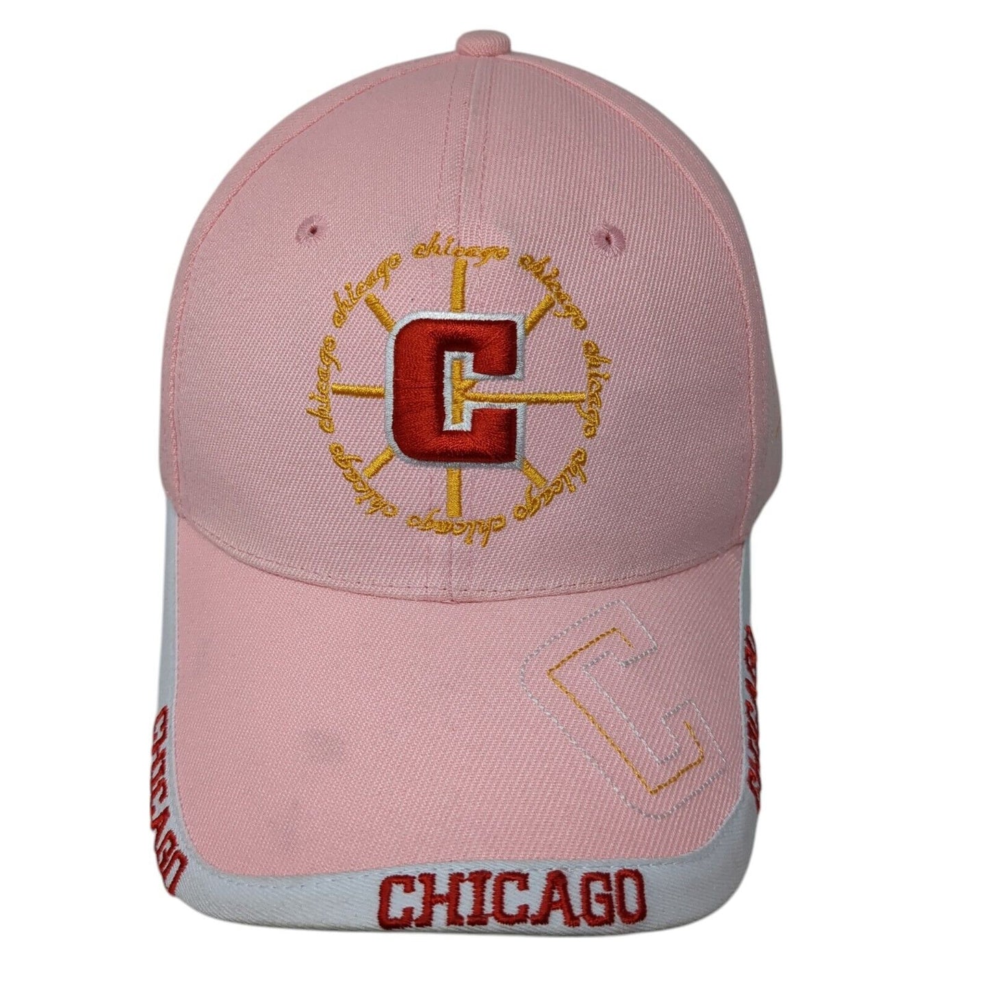 Chicago Strapback Hat Pink One Size Adjustable Embroidered Patriotic 6 Panel