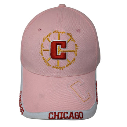 Chicago Strapback Hat Pink One Size Adjustable Embroidered Patriotic 6 Panel
