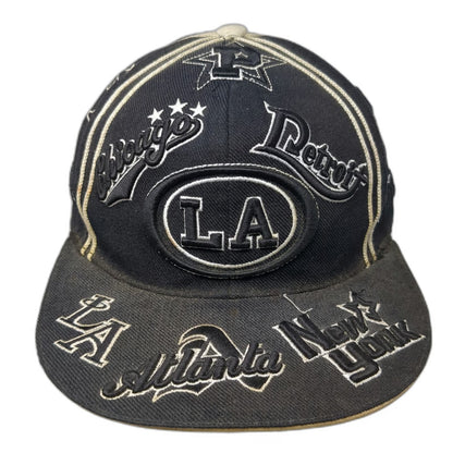 Leader Baseball Cap Black L Cities All Over Embroidery Fitted Flat Brim Hat