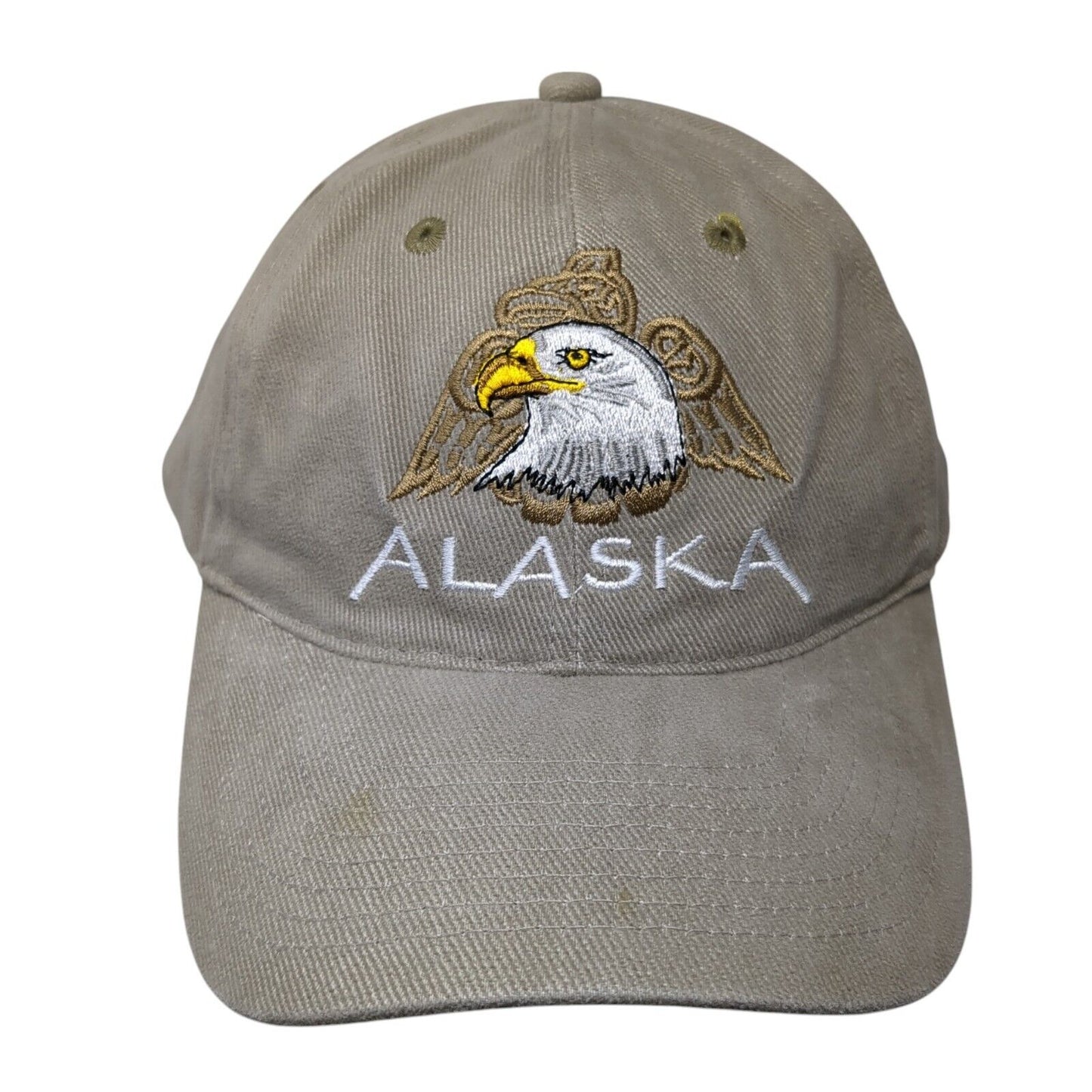 Alaska Strapback Hat Tan One Size Adjustable Embroidered Solid 6 Panel
