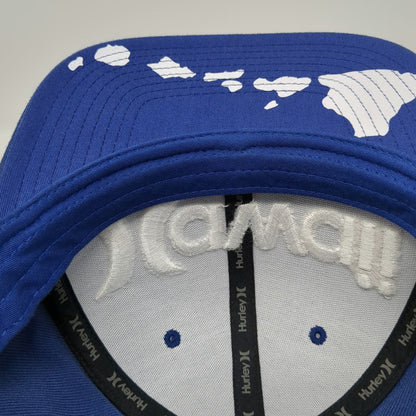 Hurley Snapback Hat Blue One Size Hawaii Embroidery Island Map Print Flat Brim