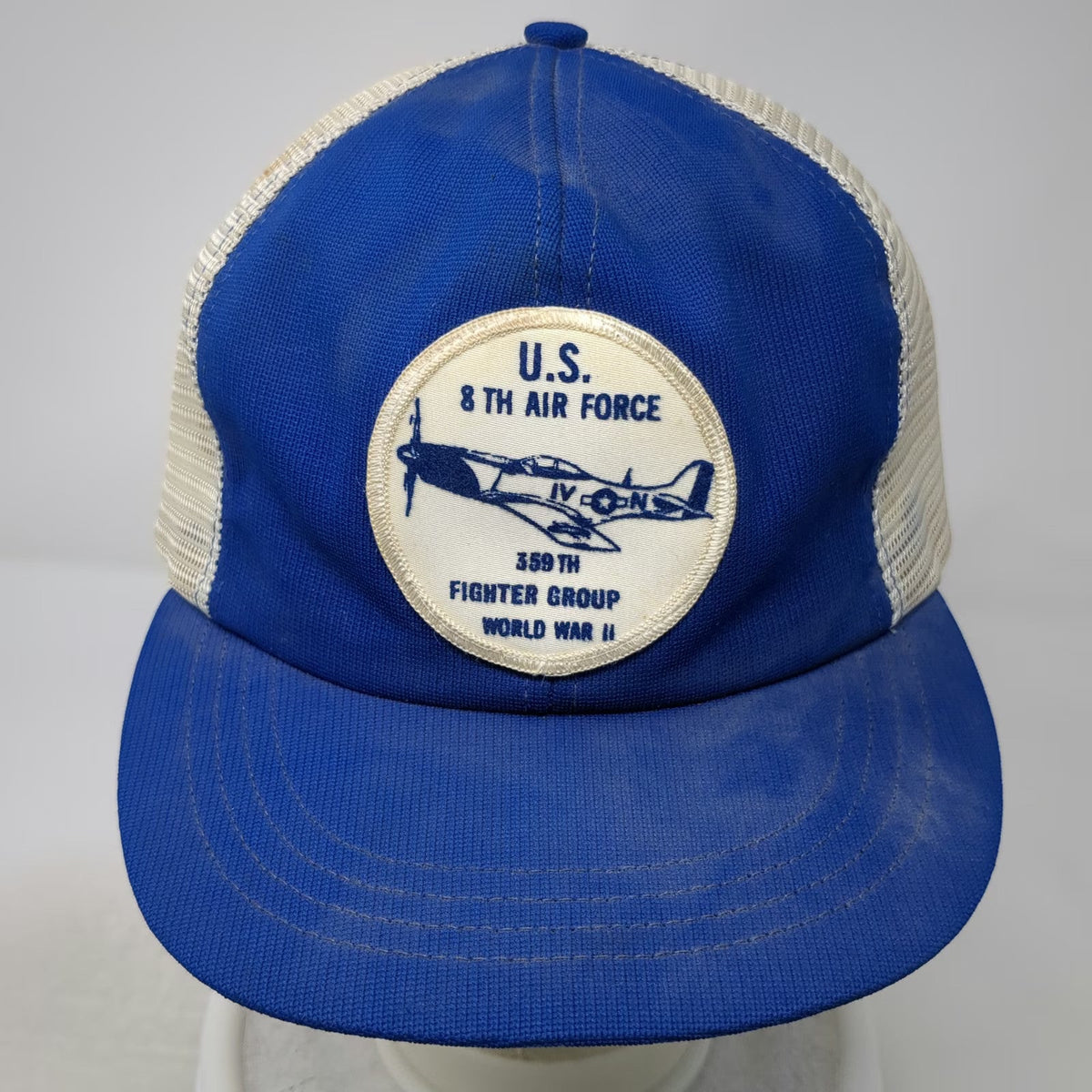 US 8th Air Force 359th Fighter Group WWII Trucker Hat Blue White L Mesh Patch