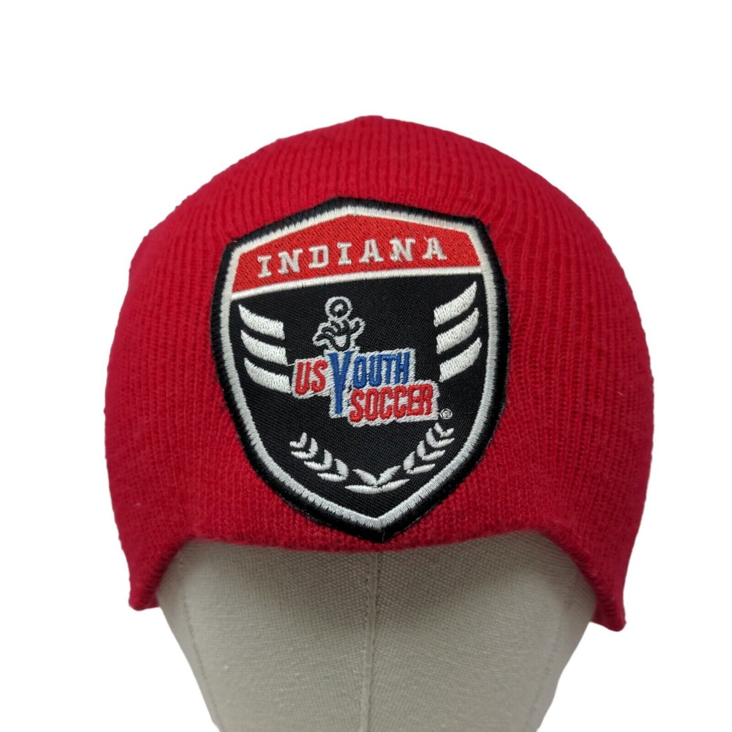 Indiana US Youth Soccer Boy's Knit Beanie Hat Cap Red Embroidered Logo