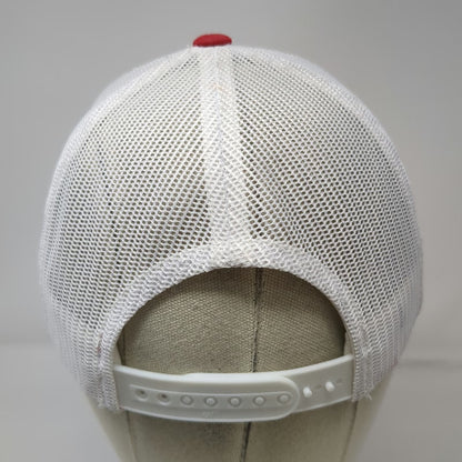 Yupoong Trucker Hat Red White OSFM Rice Ranch RV Park Mesh Snapback Curved Brim