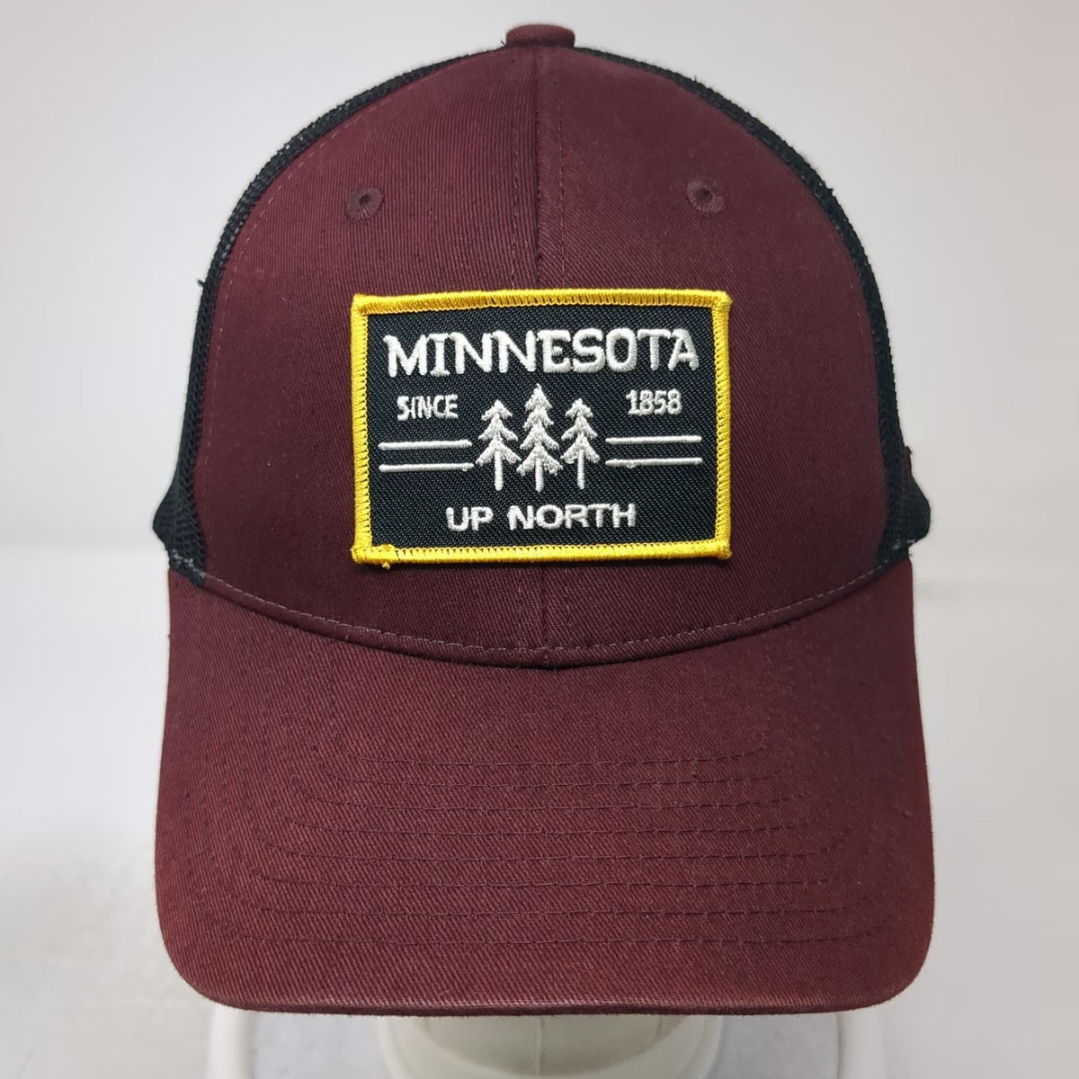 Zephyr Trucker Hat Red Black One Size Minnesota Up North Pine Trees Mesh Patch