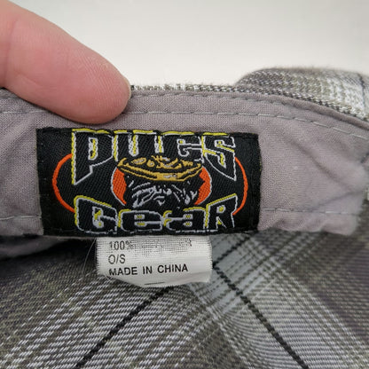 Pugs Gear Army Cap Gray White Black One Size Plaid Pattern Elastic Back Hat