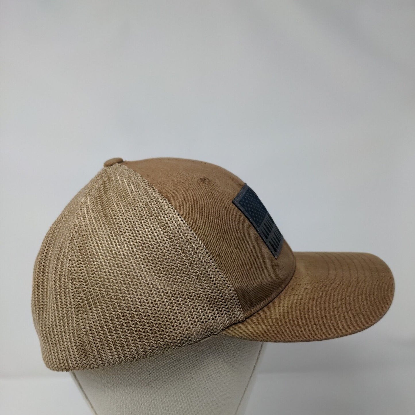 Tree Flag Fitted Mesh Back Trucker Hat Tan One Size Columbia Flexfit
