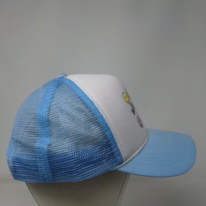 All Smiles Snapback Trucker Hat Blue OSFM Adjustable Mesh Back Rope Polyester