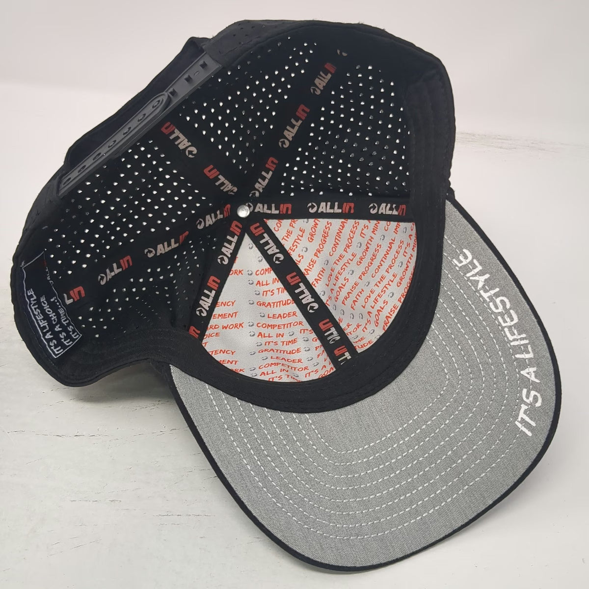 All In Trucker Hat Black One Size Perforated Snapback Lifestyle Logo Graphic