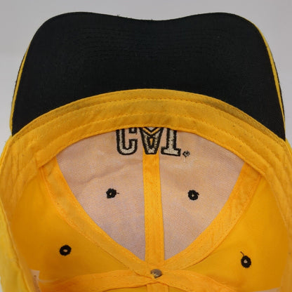 CAT Strapback Hat Yellow One Size Adjustable Embroidered Vented Holes 6 Panel