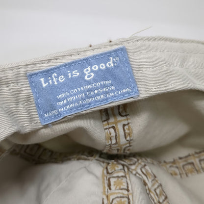 Life is Good Baseball Cap Beige One Size Adjustable Contrast Stitch Brown Hat