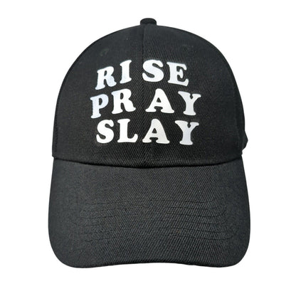 Rise Pray Slay Strapback Hat Black One Size Adjustable Vented Holes 6 Panel