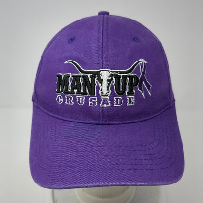 Man Up Crusade Strapback Hat Purple One Size Embroidered Buck's Bags